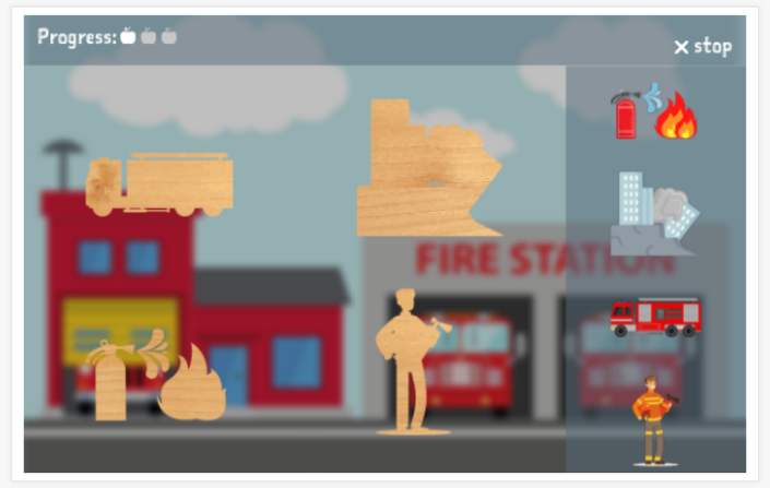 Fire brigade theme puzzle game of the English app for children