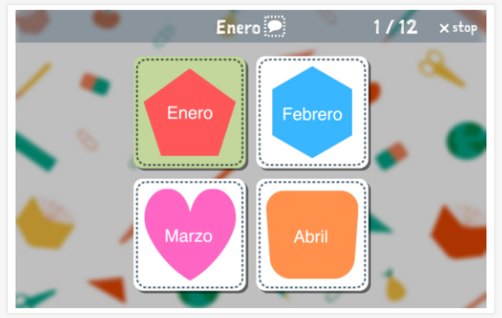 Months of the year theme Language test (reading and listening) of the app Spanish for children