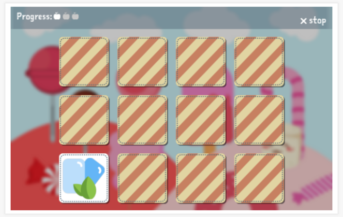 Candy theme memory game of the Spanish app for children