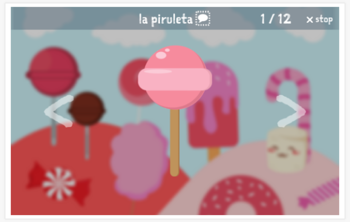 Candy theme presentation of the Spanish app for children