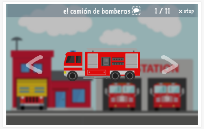 Fire brigade theme presentation of the Spanish app for children