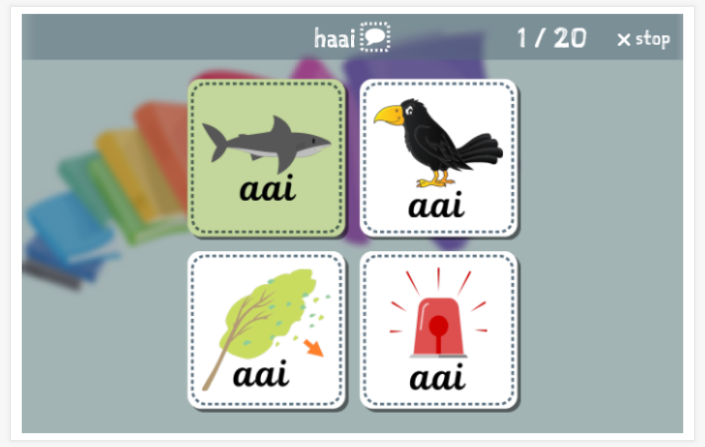 Vowels extension 1 theme Language test (reading and listening) of the app Dutch for children