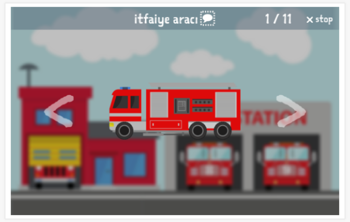 Fire brigade theme presentation of the Turkish app for children